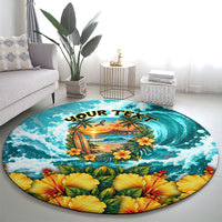 Personalized Hawaii 60th Birthday Eagle Round Carpet Tropical Sunset Beach Hibiscus Ocean Wave TS04 - Polynesian Pride