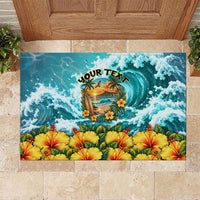 Personalized Hawaii 60th Birthday Eagle Rubber Doormat Tropical Sunset Beach Hibiscus Ocean Wave TS04 Blue Yellow - Polynesian Pride