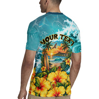 Personalized Hawaii 60th Birthday Eagle Rugby Jersey Tropical Sunset Beach Hibiscus Ocean Wave TS04 - Polynesian Pride
