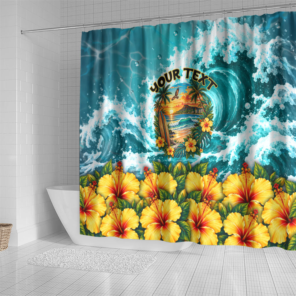 Personalized Hawaii 60th Birthday Eagle Shower Curtain Tropical Sunset Beach Hibiscus Ocean Wave TS04 - Polynesian Pride