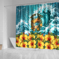 Personalized Hawaii 60th Birthday Eagle Shower Curtain Tropical Sunset Beach Hibiscus Ocean Wave TS04 - Polynesian Pride