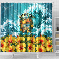 Personalized Hawaii 60th Birthday Eagle Shower Curtain Tropical Sunset Beach Hibiscus Ocean Wave TS04 - Polynesian Pride