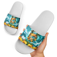 Personalized Hawaii 60th Birthday Eagle Slide Sandals Tropical Sunset Beach Hibiscus Ocean Wave TS04 - Polynesian Pride
