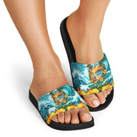 Personalized Hawaii 60th Birthday Eagle Slide Sandals Tropical Sunset Beach Hibiscus Ocean Wave TS04 - Polynesian Pride