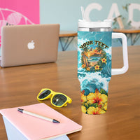 Personalized Hawaii 60th Birthday Eagle Tumbler With Handle Tropical Sunset Beach Hibiscus Ocean Wave TS04 - Polynesian Pride