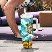 Personalized Hawaii 60th Birthday Eagle Tumbler With Handle Tropical Sunset Beach Hibiscus Ocean Wave TS04 - Polynesian Pride