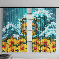 Personalized Hawaii 60th Birthday Eagle Window Curtain Tropical Sunset Beach Hibiscus Ocean Wave TS04 With Hooks Blue Yellow - Polynesian Pride