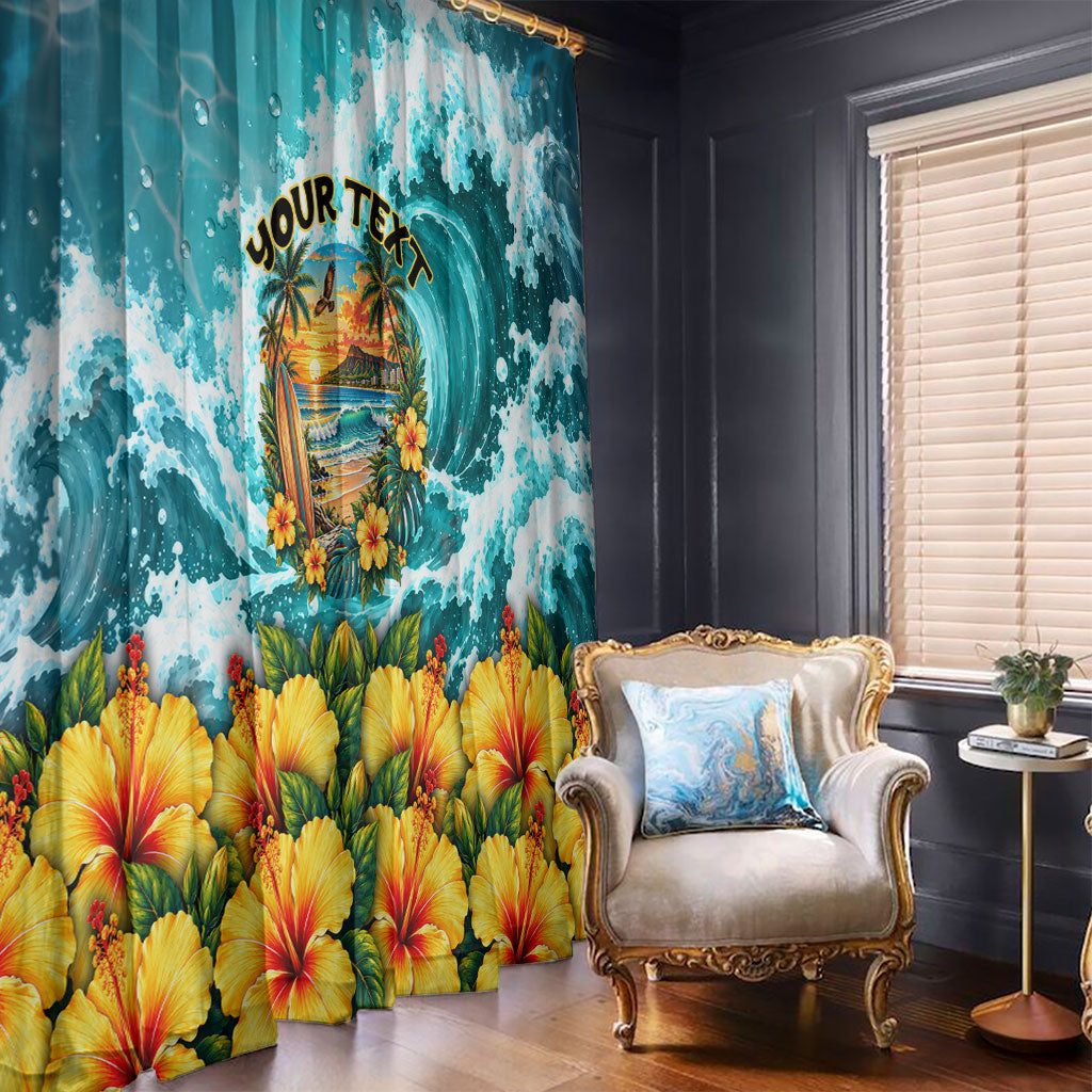 Personalized Hawaii 60th Birthday Eagle Window Curtain Tropical Sunset Beach Hibiscus Ocean Wave TS04 - Polynesian Pride