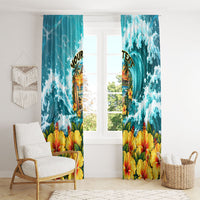 Personalized Hawaii 60th Birthday Eagle Window Curtain Tropical Sunset Beach Hibiscus Ocean Wave TS04 - Polynesian Pride