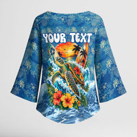 Personalized Hawaii 60th Birthday Sea Turtle Kimono Sleeve Blouse Tropical Ocean Wave Floral Surfboard TS04 - Polynesian Pride