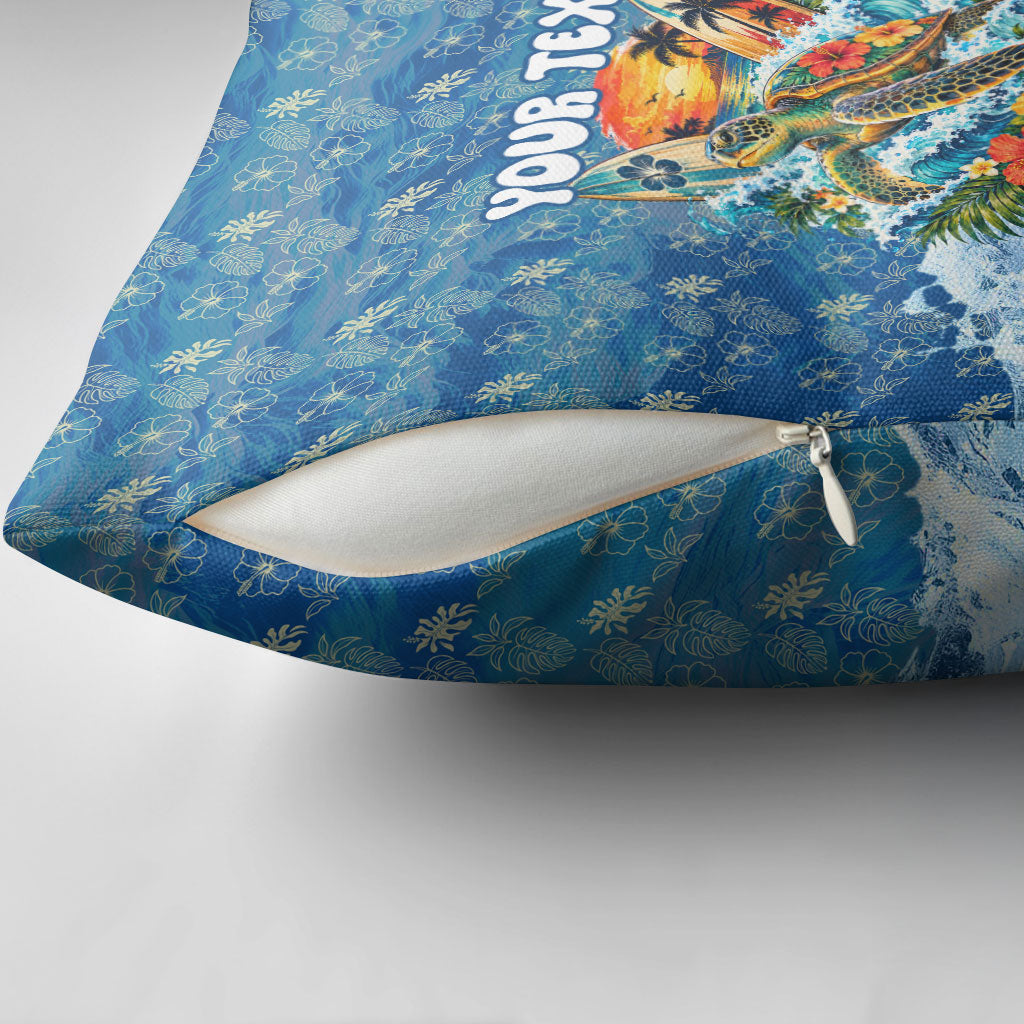 Personalized Hawaii 60th Birthday Sea Turtle Pillow Cover Tropical Ocean Wave Floral Surfboard TS04 - Polynesian Pride