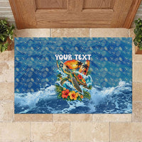 Personalized Hawaii 60th Birthday Sea Turtle Rubber Doormat Tropical Ocean Wave Floral Surfboard TS04 Blue Yellow - Polynesian Pride