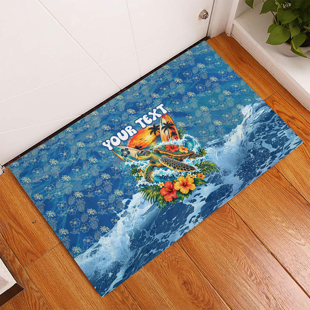 Personalized Hawaii 60th Birthday Sea Turtle Rubber Doormat Tropical Ocean Wave Floral Surfboard TS04 - Polynesian Pride