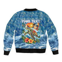 Personalized Hawaii 60th Birthday Sea Turtle Sleeve Zip Bomber Jacket Tropical Ocean Wave Floral Surfboard TS04 - Polynesian Pride