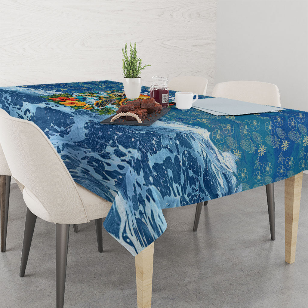Personalized Hawaii 60th Birthday Sea Turtle Tablecloth Tropical Ocean Wave Floral Surfboard TS04 - Polynesian Pride