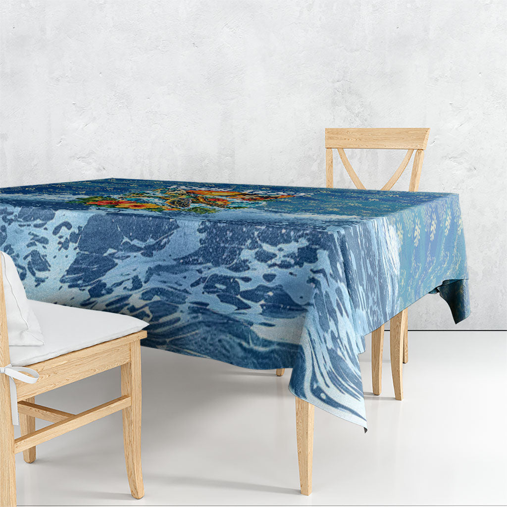Personalized Hawaii 60th Birthday Sea Turtle Tablecloth Tropical Ocean Wave Floral Surfboard TS04 - Polynesian Pride