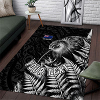 Personalized New Zealand Kiwi Bird Area Rug Grunge Maori Tribal Pattern Silver Fern