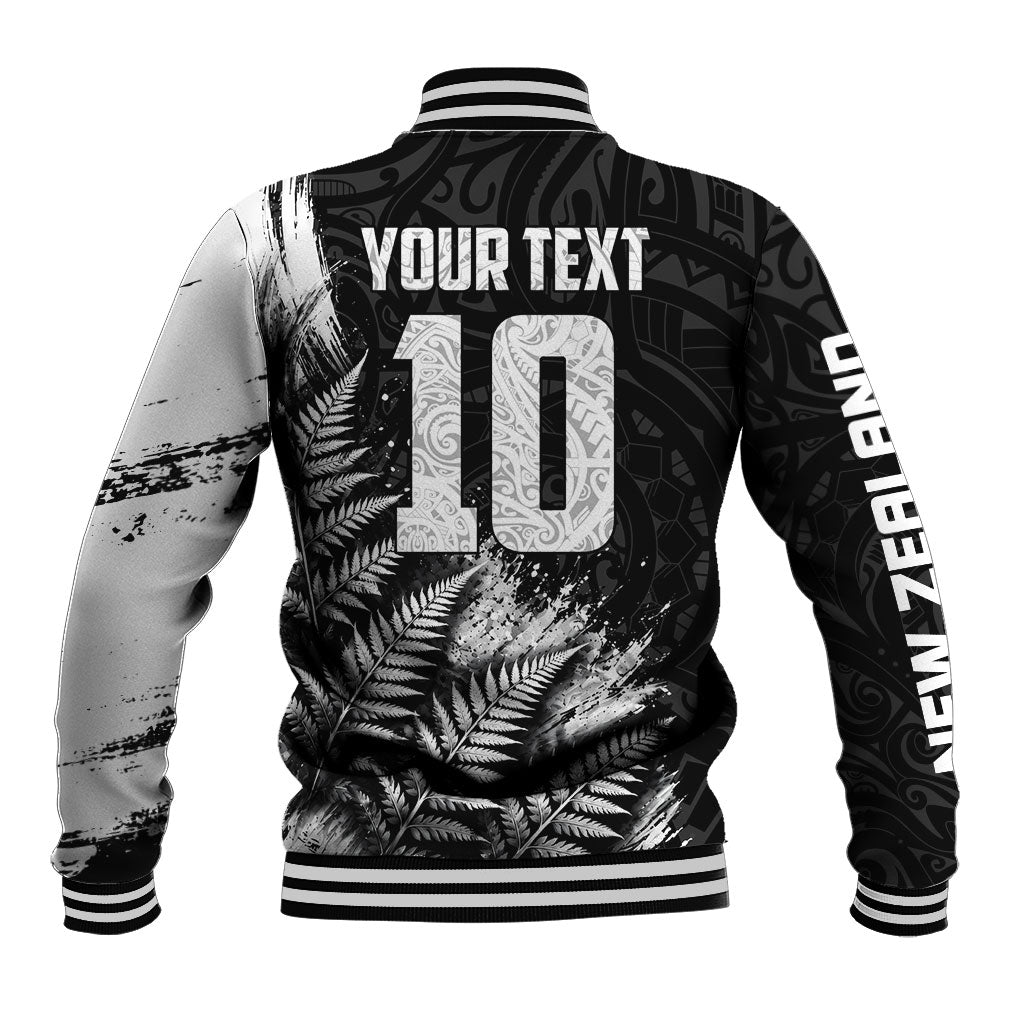 Personalized New Zealand Kiwi Bird Baseball Jacket Grunge Maori Tribal Pattern Silver Fern