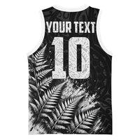 Personalized New Zealand Kiwi Bird Basketball Jersey Grunge Maori Tribal Pattern Silver Fern