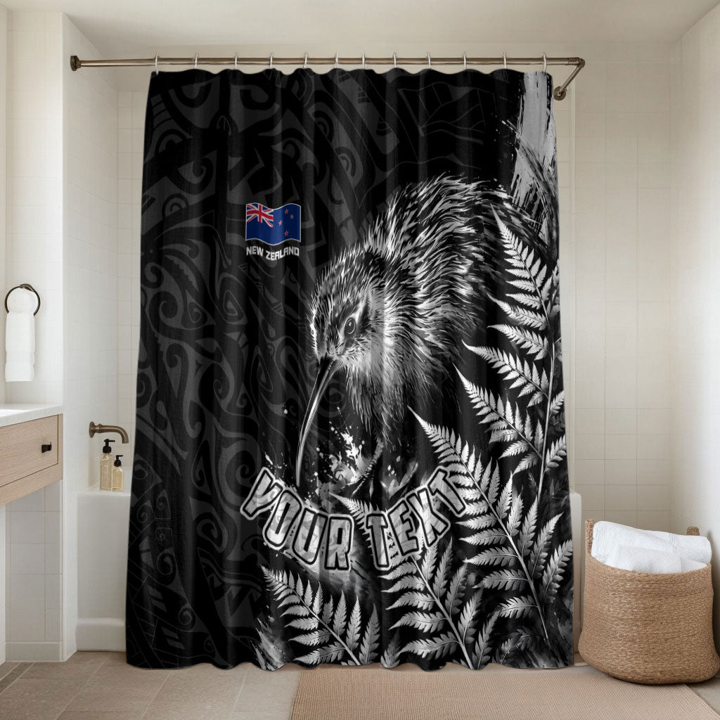 Personalized New Zealand Kiwi Bird Bathroom Set Grunge Maori Tribal Pattern Silver Fern