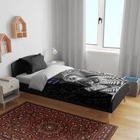 Personalized New Zealand Kiwi Bird Bedding Set Grunge Maori Tribal Pattern Silver Fern