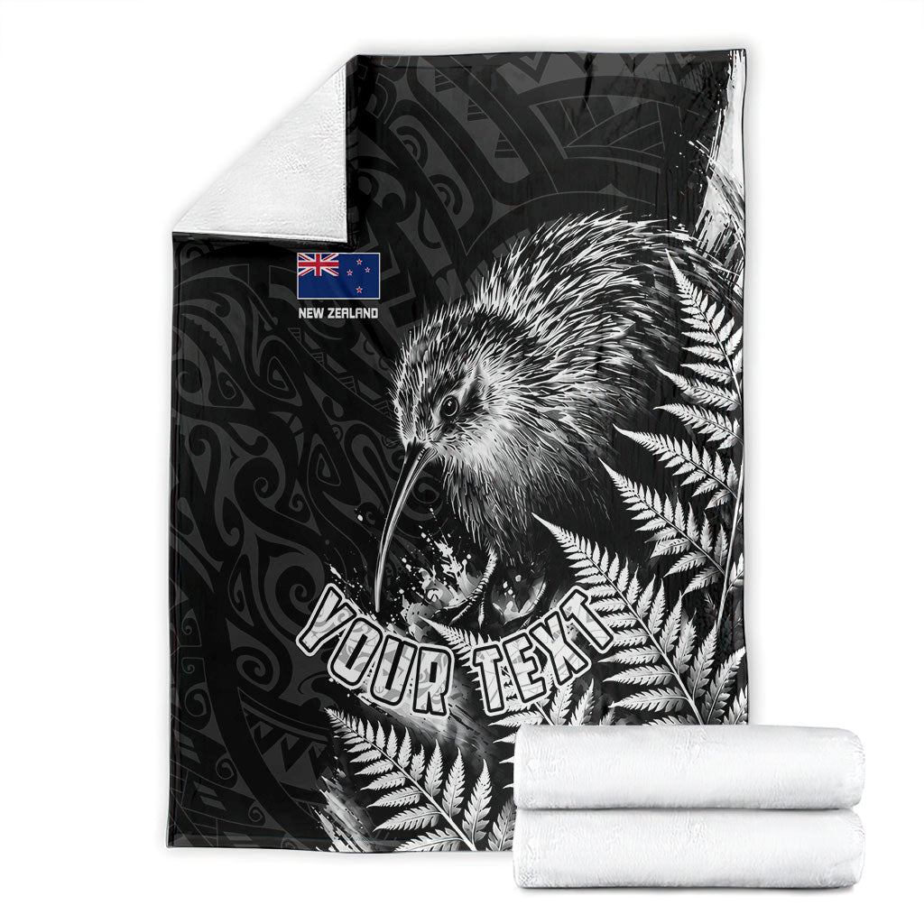 Personalized New Zealand Kiwi Bird Blanket Grunge Maori Tribal Pattern Silver Fern