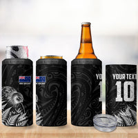 Personalized New Zealand Kiwi Bird 4 in 1 Can Cooler Tumbler Grunge Maori Tribal Pattern Silver Fern