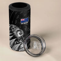 Personalized New Zealand Kiwi Bird 4 in 1 Can Cooler Tumbler Grunge Maori Tribal Pattern Silver Fern