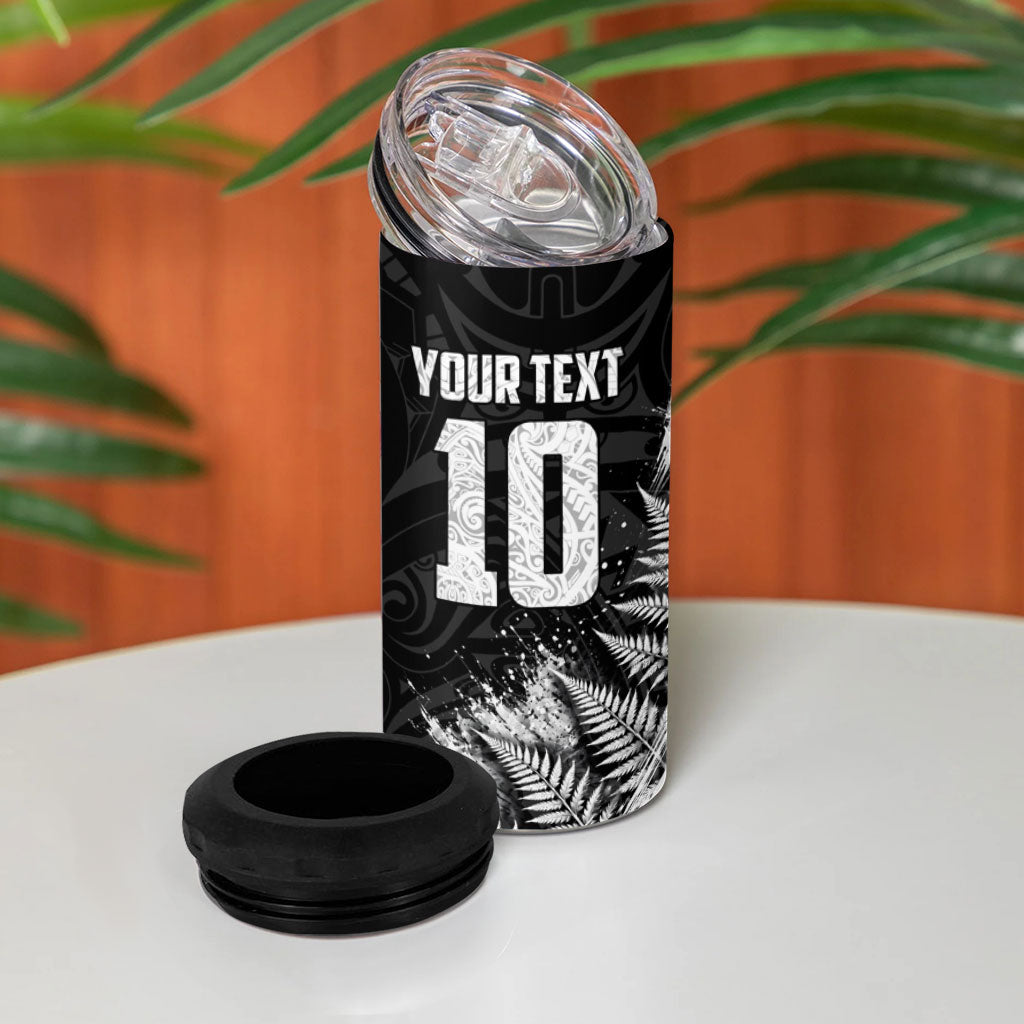 Personalized New Zealand Kiwi Bird 4 in 1 Can Cooler Tumbler Grunge Maori Tribal Pattern Silver Fern