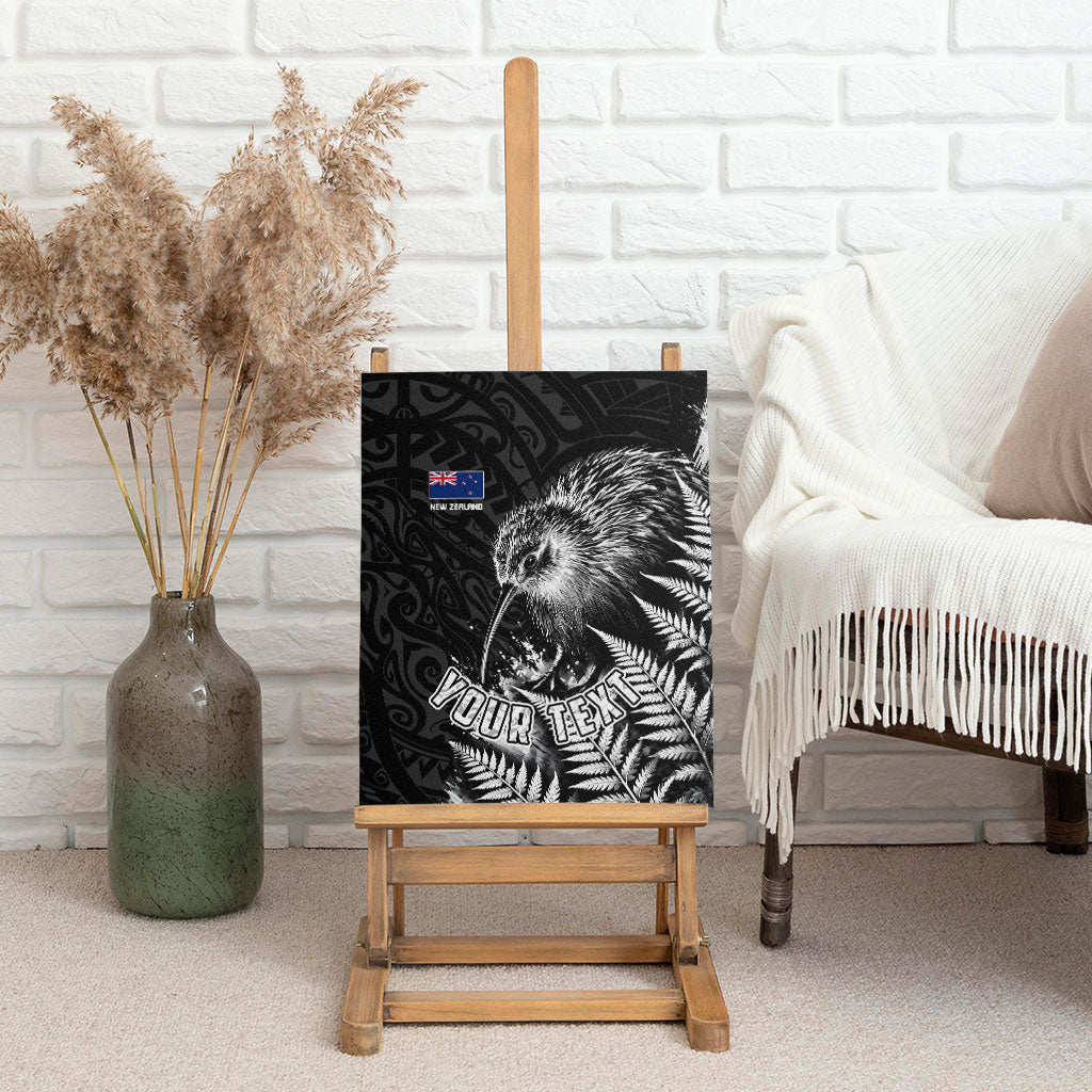 Personalized New Zealand Kiwi Bird Canvas Wall Art Grunge Maori Tribal Pattern Silver Fern