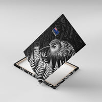 Personalized New Zealand Kiwi Bird Canvas Wall Art Grunge Maori Tribal Pattern Silver Fern