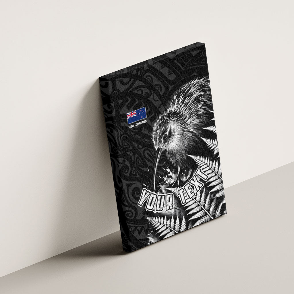 Personalized New Zealand Kiwi Bird Canvas Wall Art Grunge Maori Tribal Pattern Silver Fern