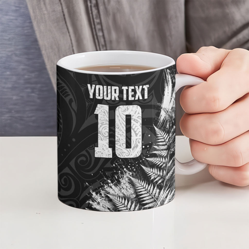 Personalized New Zealand Kiwi Bird Ceramic Mug Grunge Maori Tribal Pattern Silver Fern
