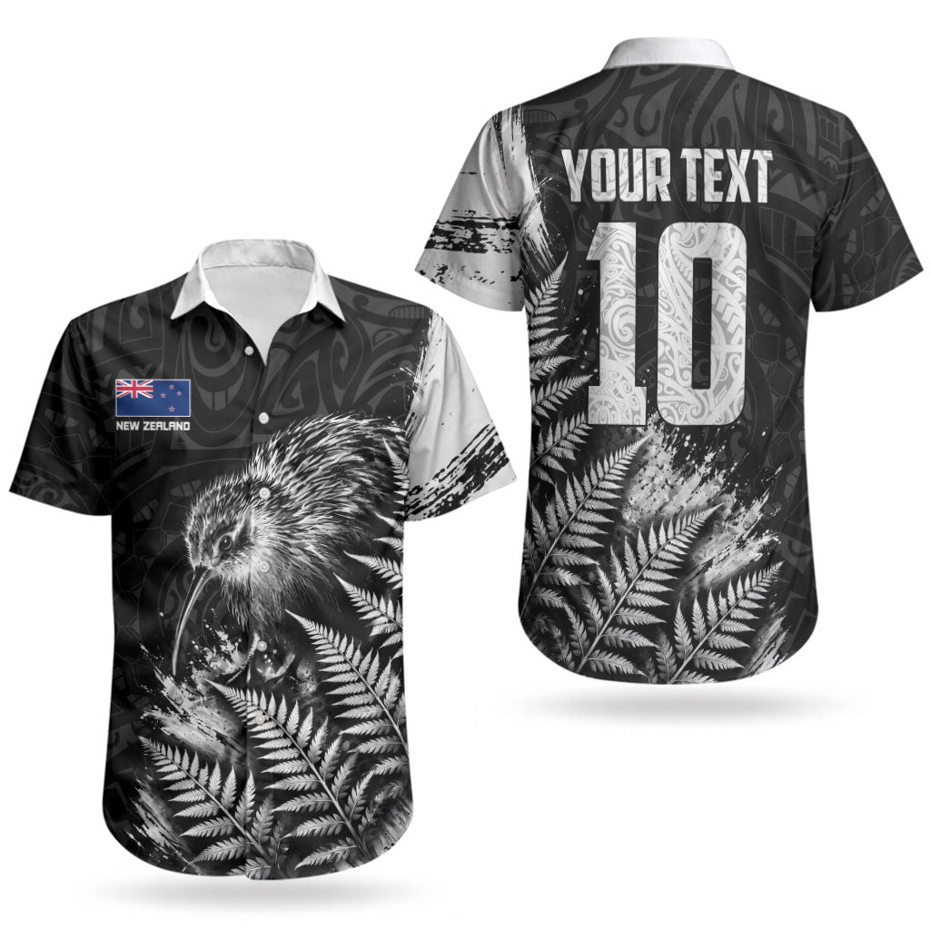 Personalized New Zealand Kiwi Bird Couples Matching Puletasi and Hawaiian Shirt Grunge Maori Tribal Pattern Silver Fern