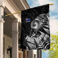 Personalized New Zealand Kiwi Bird Garden Flag Grunge Maori Tribal Pattern Silver Fern