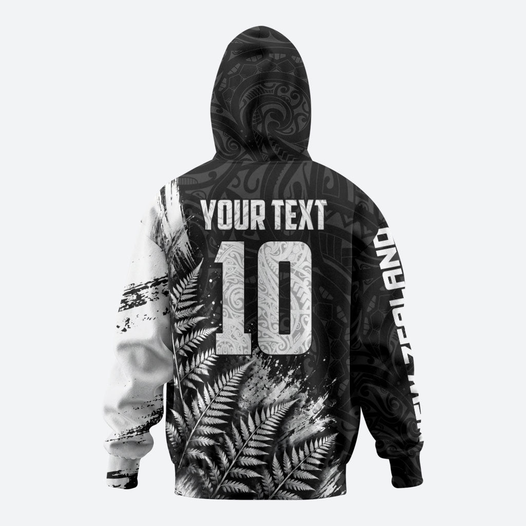 Personalized New Zealand Kiwi Bird Hoodie Grunge Maori Tribal Pattern Silver Fern