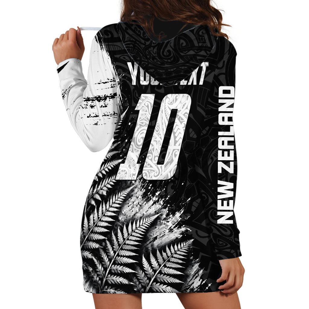 Personalized New Zealand Kiwi Bird Hoodie Dress Grunge Maori Tribal Pattern Silver Fern