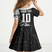 Personalized New Zealand Kiwi Bird Kid Short Sleeve Dress Grunge Maori Tribal Pattern Silver Fern