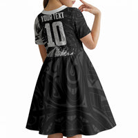 Personalized New Zealand Kiwi Bird Kid Short Sleeve Dress Grunge Maori Tribal Pattern Silver Fern