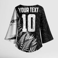Personalized New Zealand Kiwi Bird Kimono Sleeve Blouse Grunge Maori Tribal Pattern Silver Fern
