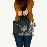 Personalized New Zealand Kiwi Bird Leather Bag Grunge Maori Tribal Pattern Silver Fern