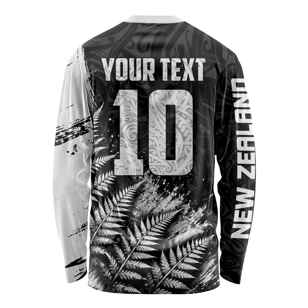 Personalized New Zealand Kiwi Bird Long Sleeve Shirt Grunge Maori Tribal Pattern Silver Fern