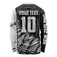 Personalized New Zealand Kiwi Bird Long Sleeve Shirt Grunge Maori Tribal Pattern Silver Fern