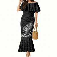 Personalized New Zealand Kiwi Bird Mermaid Dress Grunge Maori Tribal Pattern Silver Fern