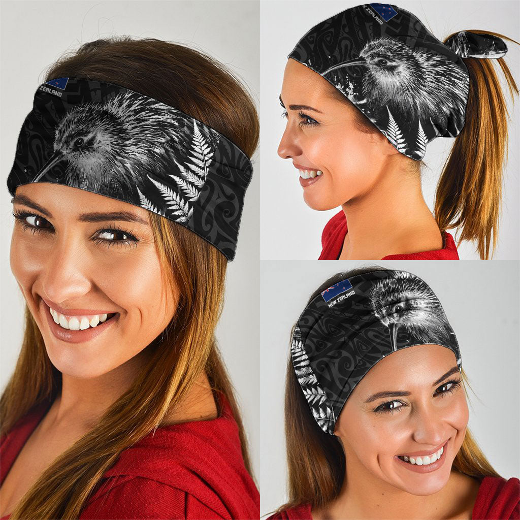 Personalized New Zealand Kiwi Bird Neck Gaiter Grunge Maori Tribal Pattern Silver Fern