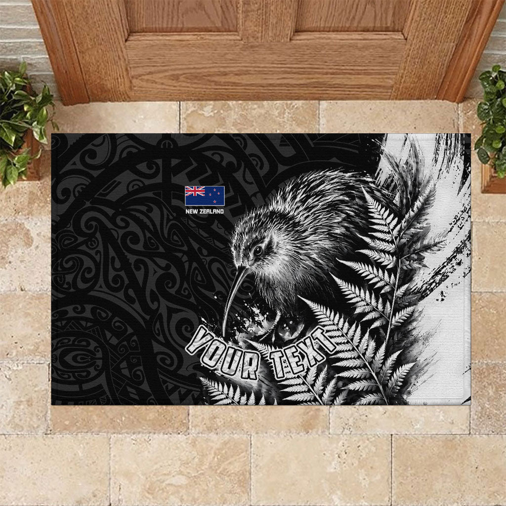 Personalized New Zealand Kiwi Bird Rubber Doormat Grunge Maori Tribal Pattern Silver Fern