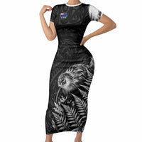 Personalized New Zealand Kiwi Bird Short Sleeve Bodycon Dress Grunge Maori Tribal Pattern Silver Fern