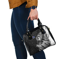 Personalized New Zealand Kiwi Bird Shoulder Handbag Grunge Maori Tribal Pattern Silver Fern