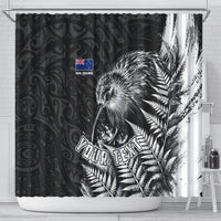 Personalized New Zealand Kiwi Bird Shower Curtain Grunge Maori Tribal Pattern Silver Fern