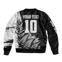Personalized New Zealand Kiwi Bird Sleeve Zip Bomber Jacket Grunge Maori Tribal Pattern Silver Fern